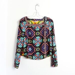 NWOT Rachel Roy ethnic Moroccan print mixed fabric top colourful blouse M medium